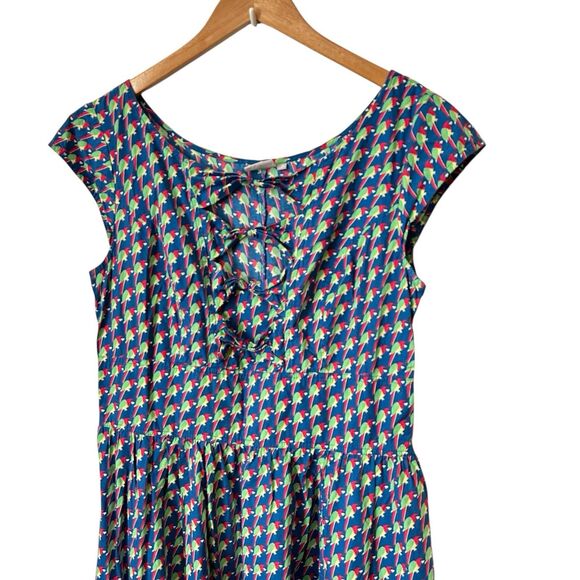 Eshakti Parrot Print Dress Size 16 Maxi Blue Short Sleeve Keyhole Cutouts XL - Picture 2 of 7